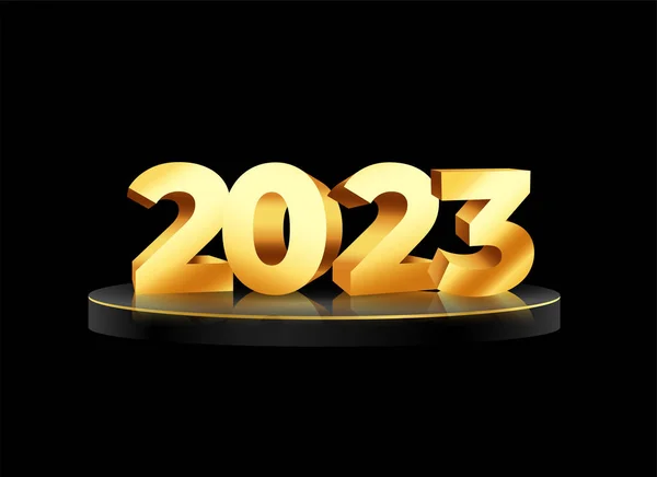 Arany 2023 Szöveg Dobogón Újévi Fesztivál Vektor — Stock Vector