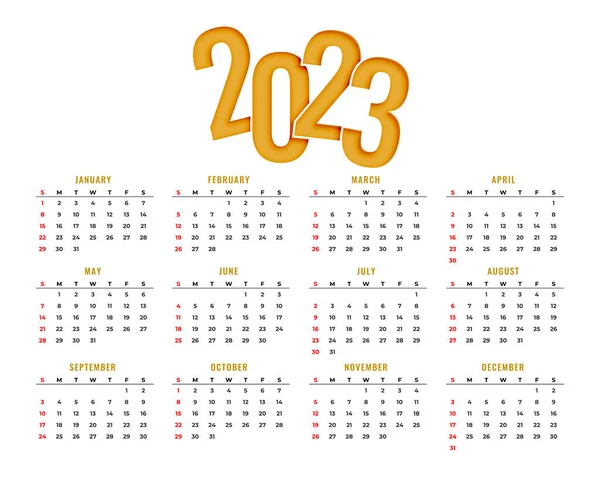Einfacher Kalender 2023 Für Bürowand Vektor — Stockvektor