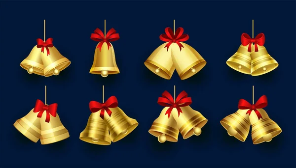 Conjunto Elementos Campana Jingle Oro Para Diseño Chiristmas — Archivo Imágenes Vectoriales