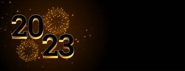 3d stili 2023 yeni yıl havai fişek kutlama bayrağı taşıyıcısı 