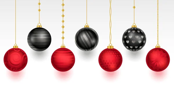 Zestaw Czerwonych Czarnych Elementów Kulkowych Obchodów Bożego Narodzenia — Wektor stockowy