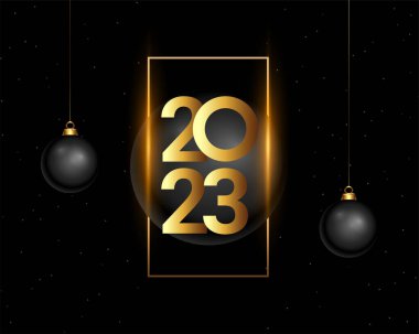 siyah yeni yıl arifesi 2023 arkaplan 3D noel topu vektörü 