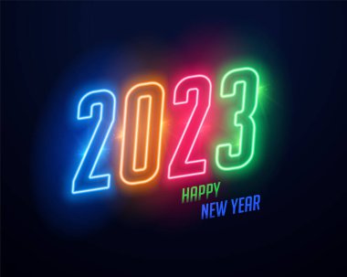 Yeni yıl partisi için renkli neon 2023 metni 
