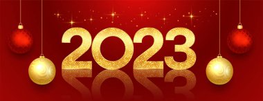 Parlak 2023 Yeni Yıl Bayrağı 3D değerli taşıyıcıyla 