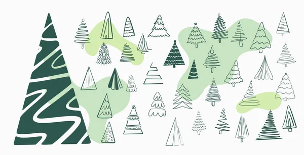 手描きのクリスマスツリーの装飾デザインのセット — ストックベクタ