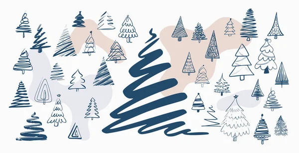 Σχέδιο Στοιχείων Χριστουγεννιάτικου Δέντρου Στυλ Doodle Στη Συλλογή — Διανυσματικό Αρχείο
