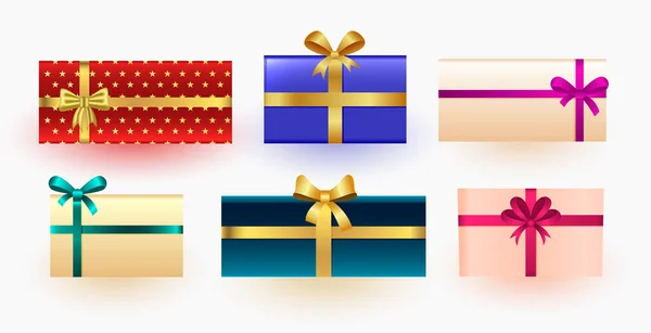 Σετ Από Απομονωμένο Κουτί Δώρου Τυλιγμένο Πολύχρωμο Χαρτί Για Χριστουγεννιάτικο — Διανυσματικό Αρχείο
