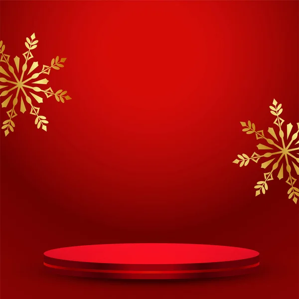 Feliz Natal Vermelho Fundo Com Pódio Floco Neve Vetor — Vetor de Stock
