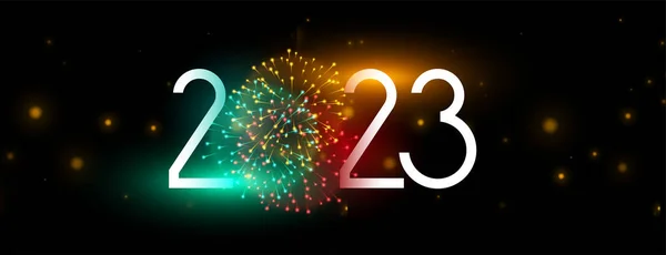 Ευτυχισμένο Νέο Έτος 2023 Γιορτή Πανό Πυροτέχνημα Έκρηξη Διάνυσμα — Διανυσματικό Αρχείο