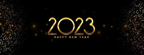 2023 Happy New Year Banner Golden Glitter Effect Vector — Stock Vector