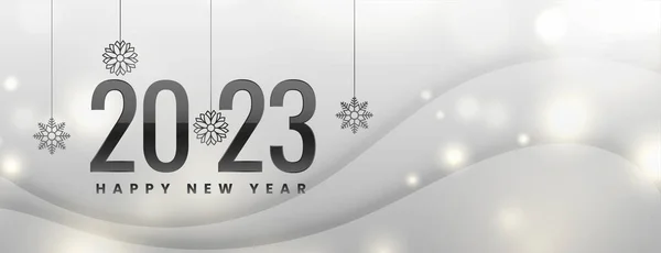 Błyszczący Szczęśliwy Nowy Rok 2023 Srebrny Sztandar Wektor — Wektor stockowy