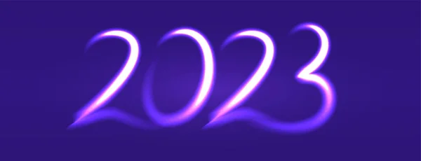 Teks Neon Gaya 2023 Untuk Vektor Banner Ungu Tahun Baru - Stok Vektor
