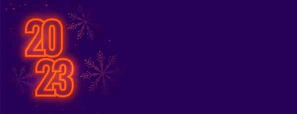 輝くネオン2023年雪の結晶ベクトルで新年の祭りのバナーをレタリング — ストックベクタ