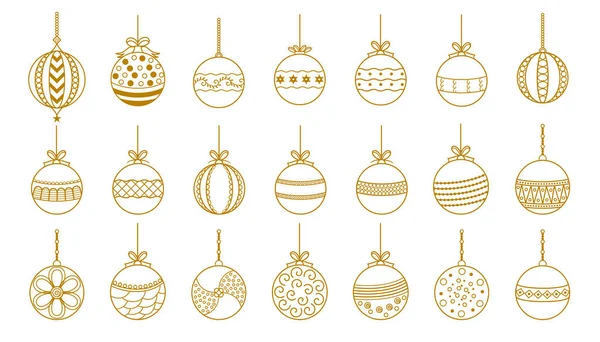 Pacote Natal Dourado Bauble Ornamentos Design Estilo Linha —  Vetores de Stock