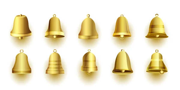 圣诞节装饰设计中现实的金色铃铛符号 — 图库矢量图片