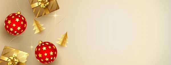 Buon Natale Banner Celebrazione Con Elementi Natalizi Realistici Vettore — Vettoriale Stock