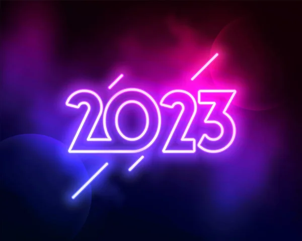 霓虹灯2023文字新年横幅与烟雾效果矢量 — 图库矢量图片