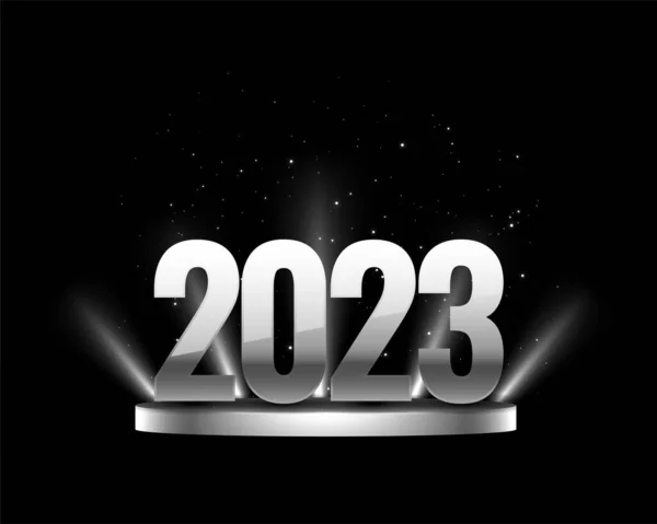 Ευτυχισμένο Νέο Έτος 2023 Αφίσα Διακοπών Ασημί Στυλ Διάνυσμα — Διανυσματικό Αρχείο