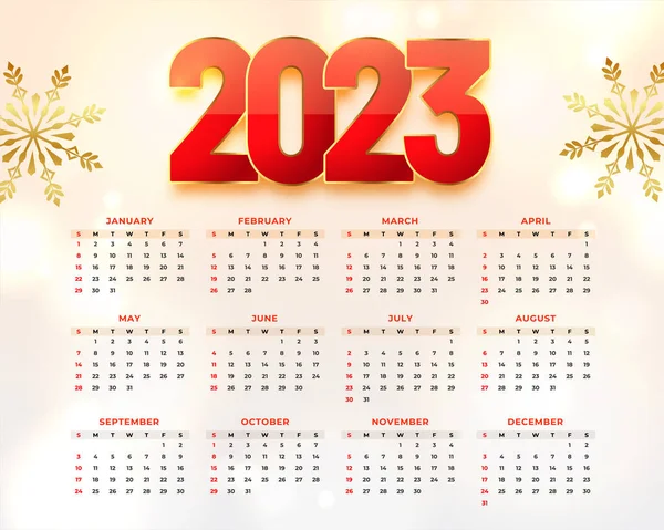 stock vector 2023 new year calendar template with snowflake vector design 
