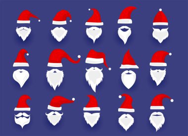 Noel Baba şapkası ve sakal elementlerinin farklı dizaynlarda koleksiyonu 
