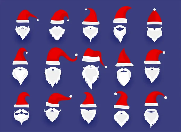 Collezione Berretto Babbo Natale Elementi Barba Design Diverso — Vettoriale Stock