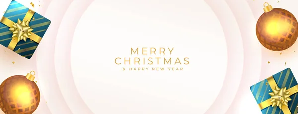 Bannière Décorative Réaliste Joyeux Noël Avec Vecteur Élément Noël — Image vectorielle