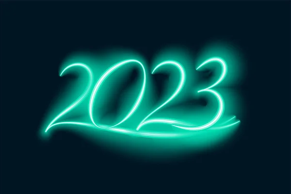 Parlayan Neon 2023 Metin Yeni Yıl Olay Pankartı Taşıyıcısı — Stok Vektör