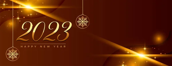Ano Novo Dourado 2023 Banner Saudação Com Vetor Efeito Luz — Vetor de Stock