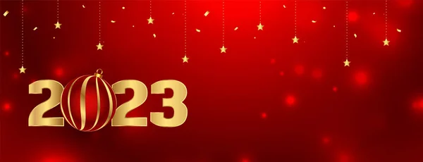 2023新年Eve光沢のあるバナーとともにクリスマスボールベクトル — ストックベクタ