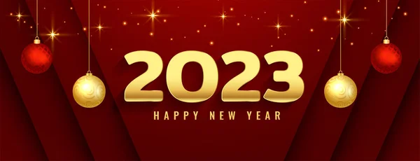 Happy New Year 2023 Banner Decorative Bauble Vector — Stock Vector