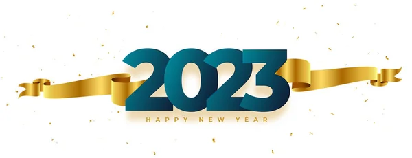 Елегантний Щасливий Новий Рік 2023 Банер Золотою Стрічкою Вектор — стоковий вектор