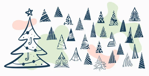 異なるデザインのクリスマスツリーの要素のパック — ストックベクタ