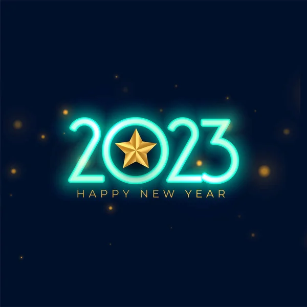 Świecący 2023 Nowy Rok Powitalny Sztandar Złotą Gwiazdą — Wektor stockowy