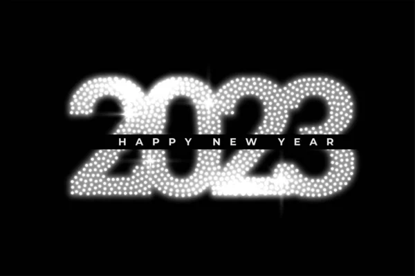 ハッピー新しい年末年始のバナーとともに白い輝き2023テキストベクトル — ストックベクタ