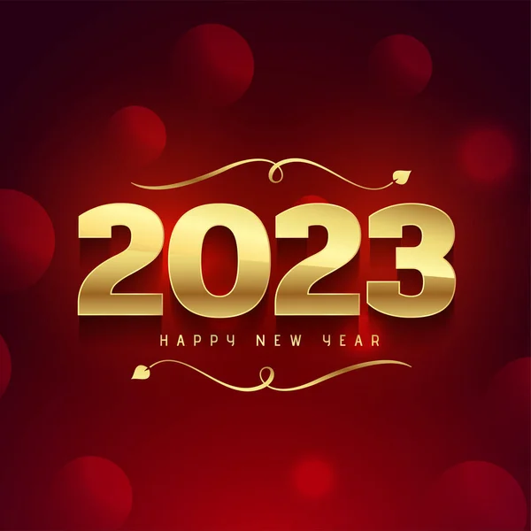 2023 Złoty Tekst Nowy Rok Czerwony Sztandar Bokeh Efekt Wektor — Wektor stockowy