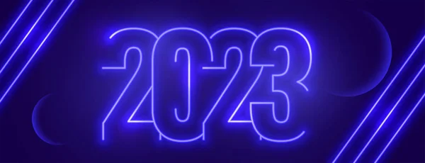 Frohes Neues Jahr Banner Mit 2023 Text Neon Stil Vektor — Stockvektor