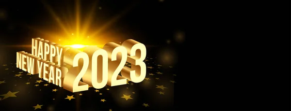 新しい年のバナーベクトルの光効果を持つ3D黄金の2023テキスト — ストックベクタ
