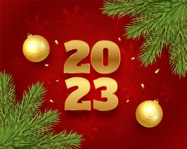 Yeni yılınız kutlu olsun. 2023 yılbaşı dekorasyonlu şenlik arka planı. 