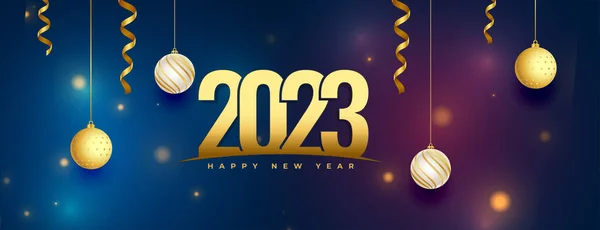 Ευτυχισμένο Νέο Έτος 2023 Διακοσμητικό Πανό Κομφετί Και Διάνυσμα Μπάλα — Διανυσματικό Αρχείο