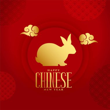 Tavşan ve bulut vektörlü geleneksel yeni yıl arkaplanı 