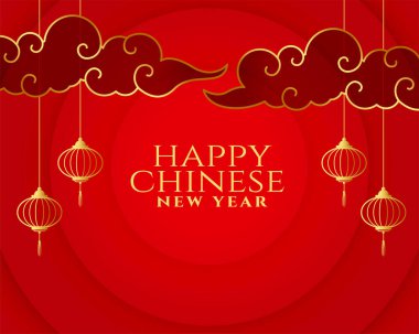 Fener ve bulut süsleme vektörüyle geleneksel Çin yeni yıl arkaplanı 