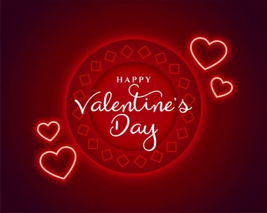 Parlayan neon kırmızı kalpler sevgililer günü güzel arka plan vektörü 
