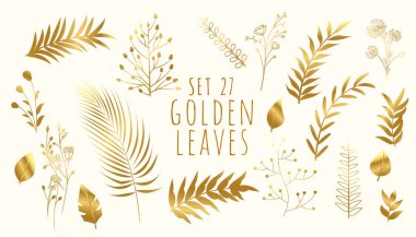 collection of golden tropical leaves invitation card template 
