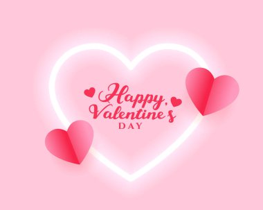 Sevimli kağıt kalpler ve neon çerçeve vektörüyle sevgililer günü selamlaması 