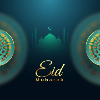 eid mubarak islamic festival event card with mosque vector 