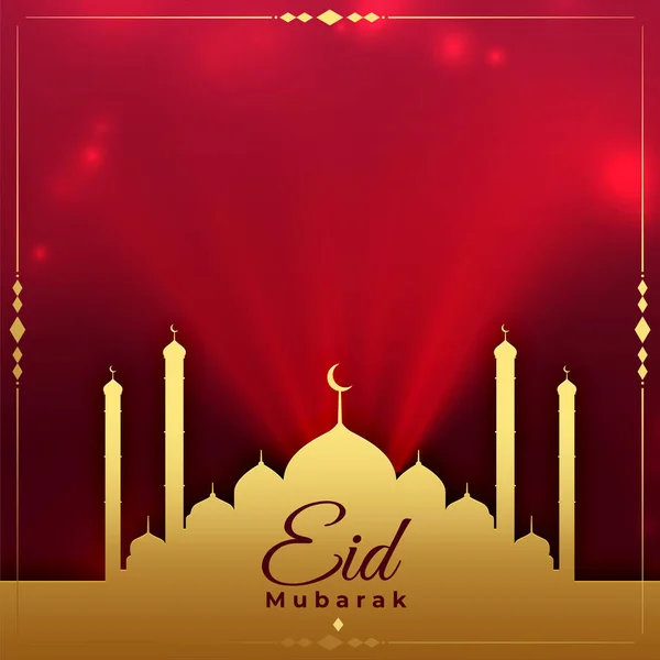 Eid Mubarak Religious Card Mosque Light Effect Vector — Stock Vector