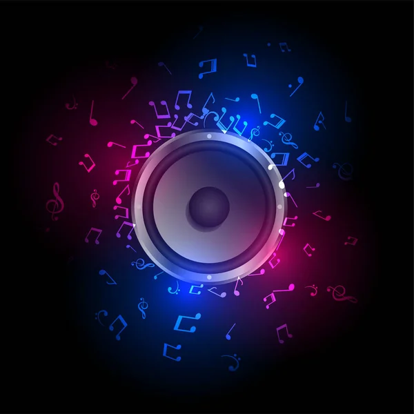 Disko Veya Tema Vektörü Için Ses Hoparlörlü Renkli Notalar — Stok Vektör