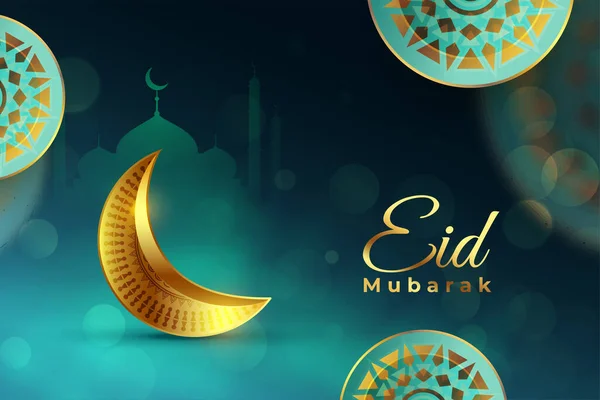 Eid Mubarak Θρησκευτικό Υπόβαθρο Χρυσό Φεγγάρι Και Τζαμί Διάνυσμα — Διανυσματικό Αρχείο