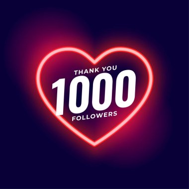 Parlayan kırmızı neon kalp çerçeve vektörlü 1000 takipçiye biraz sevgi göster