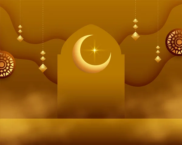 Kartu Perayaan Tradisional Eid Mubarak Dengan Vektor Desain Bulan Islam - Stok Vektor